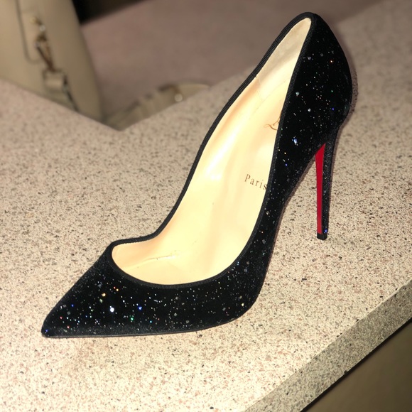Galactica Black Velvet Louboutin Red Bottom Heel - Picture 2 of 4